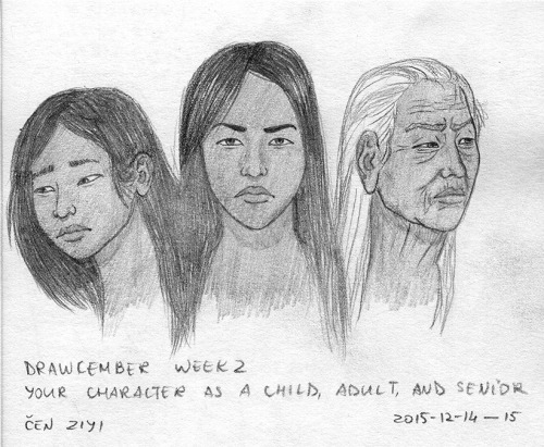 Character Drawcember Week 2: your character as a child, adult, and senior.Ziyi was genetically modif