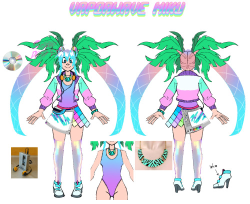 scribbled-death: VAPORWAVE MIKU!!!!! A basic ref sheet and item detail!Go wild kiddos!If you draw her feel free to tag me! Donate to my Ko-fi ☕ Commission info!   ✨   