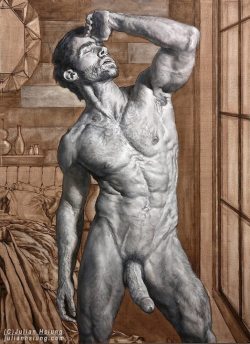 sportsfan1la: enchantemoimerlin:    ‎Julian Hsiung‎   Male Nude-Standing#1 - in Grisaille      Outstanding! 