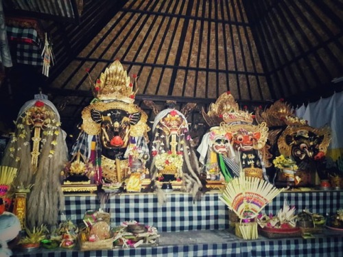 Sacreds Rangda and Barong masks in display at balinese temple