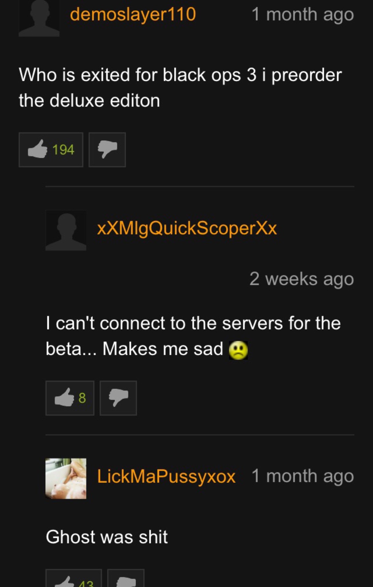 Pornhub Call Of Duty Ghost - PornHub Comments and Banter