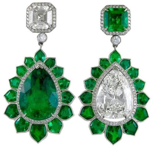 thequeenofhades: An exceptional pair of emerald &amp; diamond alternately-set earrings in platin
