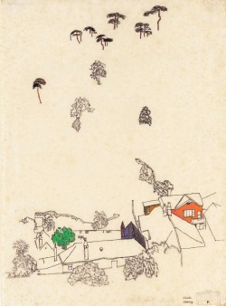 dappledwithshadow:  Houses and Pines - Mödling, Egon Schiele, 1915.