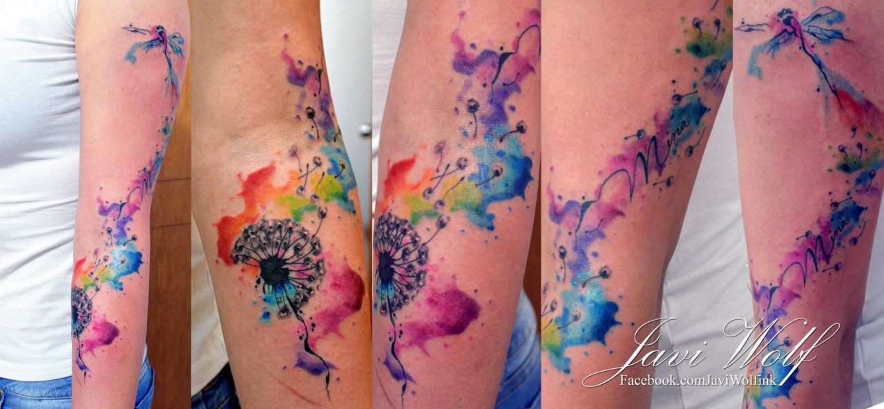 Dandelion watercolour tattoo  Dandelion tattoo Dandelion tattoo design  Forearm tattoo women