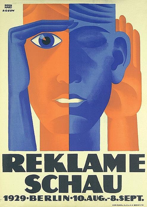 Bernhard Rosen, poster artwork for Reklameschau - Advertising exhibition, 1929. Berlin. Source