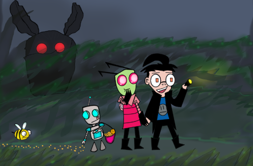 (Zimtober2020) Date night in the woods to find Mothman. and GIR helping to not get lost✌