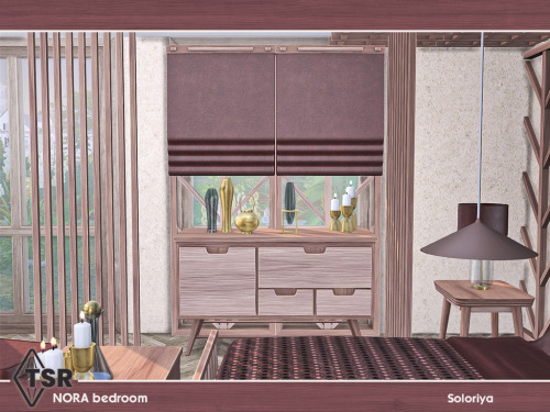 soloriya:***Nora Bedroom*** Sims 4 Includes 9 objects: bed, blinds, coffee table, two dressers, end 