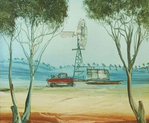 The Old Ute  -   Kevin Charles “Pro” Hart, 1984Australian,1928-2006Oil on board, 20 x 20 cm/