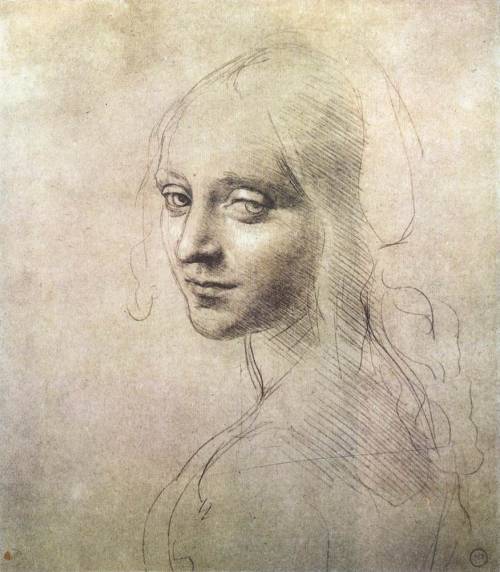 artist-davinci:Head of a girl, 1483, Leonardo Da VinciMedium: metalpoint,paper,silverpoint