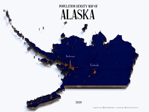 mapsontheweb:A population density map of Alaska. The orientation of this map both intrigues and disg