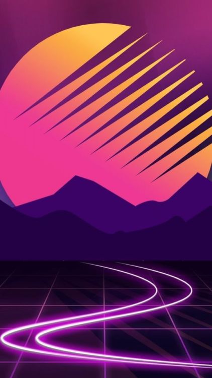 Neon, cyberwave, purple, mountains, moon, outrun, 720x1280 wallpaper @wallpapersmug : https://ift.tt