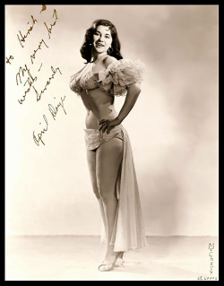 burleskateer:  April Daye   Vintage 50’s-era promo photo personalized: “To Hirsh — My very best wishes — Sincerely,  April Daye ”..   