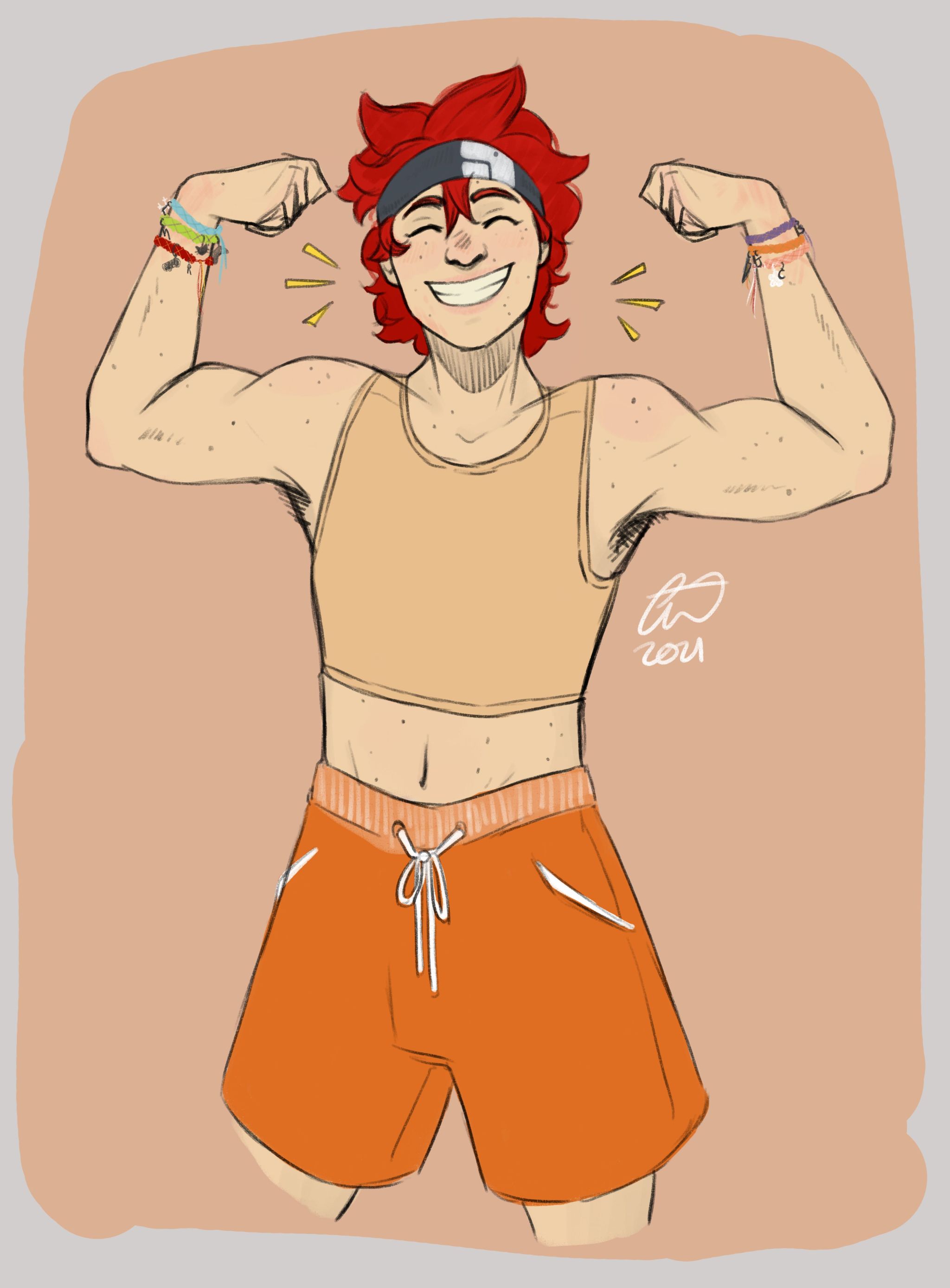 zukkaoru:milf-harrington:multiple headcanons are pictured here <3red marks on his wrists from scratching + red knuckles from sucking on them + friendship bracelets (@that-was-anticlimactic)binder + Strong Arm + freckles (me, but corey did have one