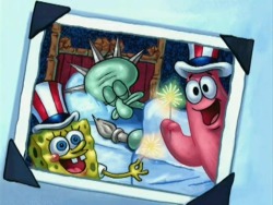 spongebobfreezeframes:Happy 4th of July from your pals Spongebob, Patrick, and, of course the most patriotic one of all, Squidward!