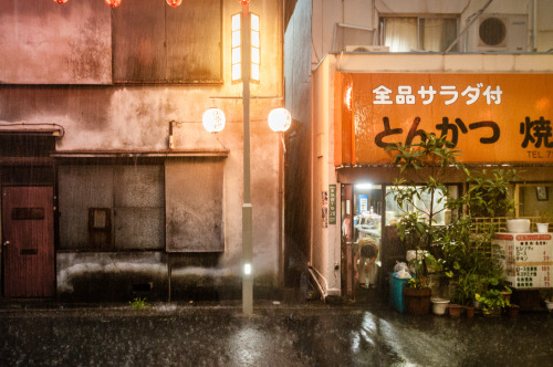 Rainy Night at the Old Tonkatsu Restaurant.Small Town Tokyo: Okusawa. August 2008(The now long gone 