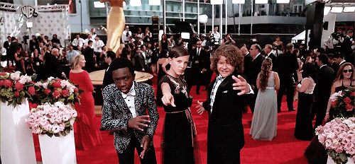 stanseb:  Caleb McLaughlin, Millie Bobby Brown and Gaten Matarazzo pose for the glambot at the Emmys