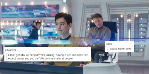 hhikarusulu:star trek aos + tumblr text posts (pt. 1/?)