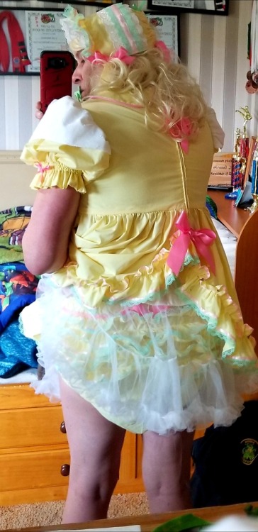 stevediapered: Mommy has had me locked up in my dress and panties and wig all day . She is almost ho