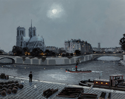 Clair de lune sur la cité, c. 2002. Michel Delacroix, b. 1933. Acrylic on board.