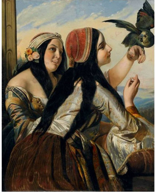 Henri-Guillaume Schlesinger (German artist, 1814-1893)Deux orientales et perroquet