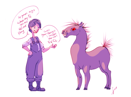 a farmer and his demonic pony, friends foreveri drew this around 2006 so i wanted to redraw ehehhe