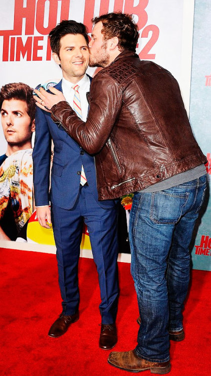 chrisprattdelicious: Adam Scott and Chris Pratt attend the premiere of Paramount Pictures’ ‘Hot Tub Time Machine 2’ at Regency Village Theatre on February 18, 2015 in Westwood, California.