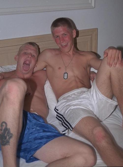 Guys in nylon shorts