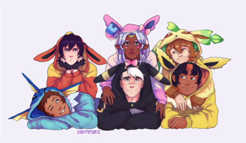 kinkypoptarte: voltron fam in eveelution onesies °˖✧◝(⁰▿⁰)◜✧˖°  oh and Lance has freckl