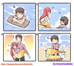 greenteanekomoefactory:  MonGirl 4koma 94 - MermaidSupport us at Patreon for more comics in future!https://www.patreon.com/collateralds
