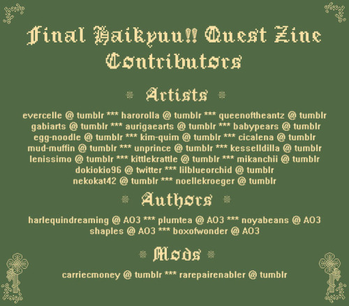 Here’s the contributor list for the zine!! We’re so excited, it’s gonna be a great