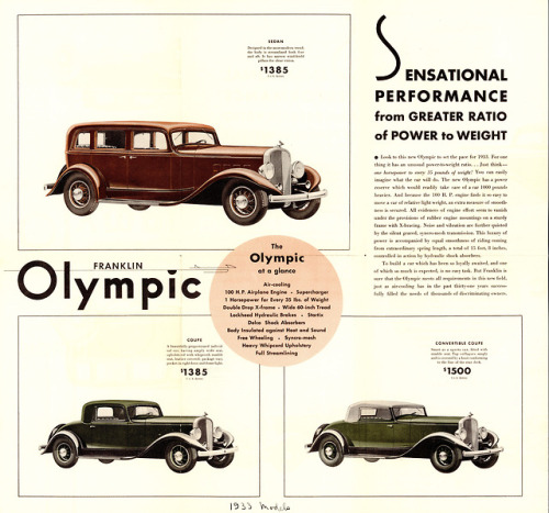 Franklin Olympic brochure excerpts from 1933