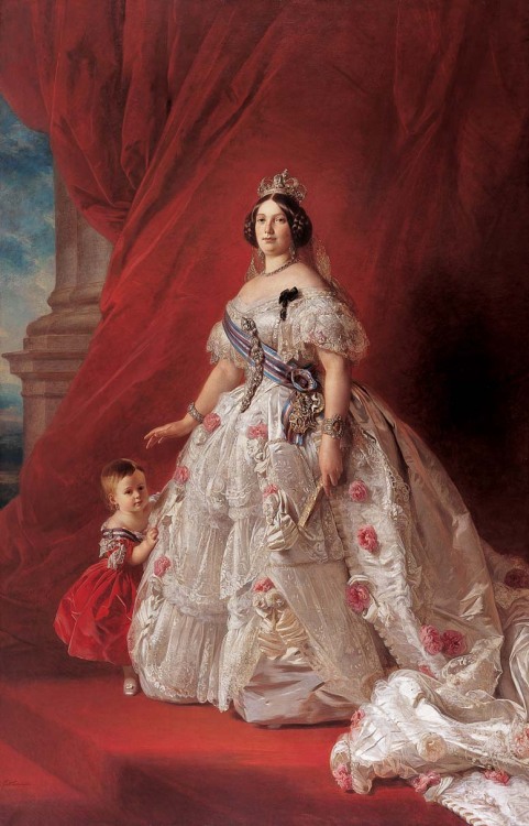 spanishroyals:SPANISH ROYALS HEADER: Second portrait.Queen Isabel II and her daughter the 