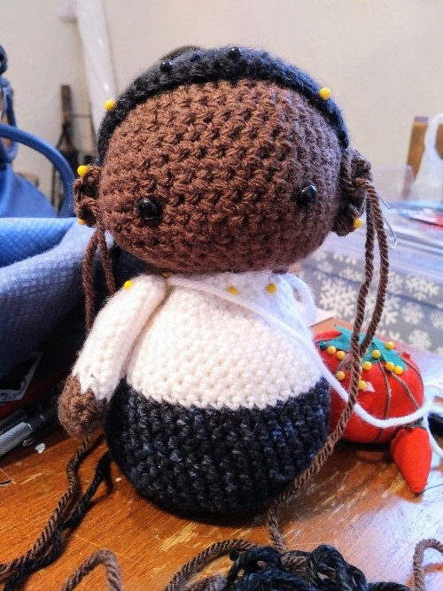 WIP Tobias Budge/Demore Barnes. Plays “human cello” sound when squeezed. -yarn, poly fil