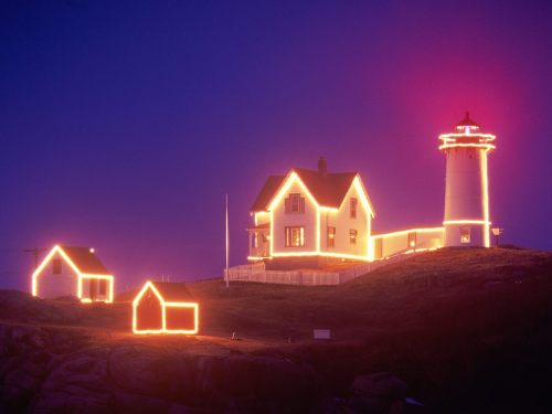 legendary-scholar:  Christmas Lighthouse,  Nubble, Maine.