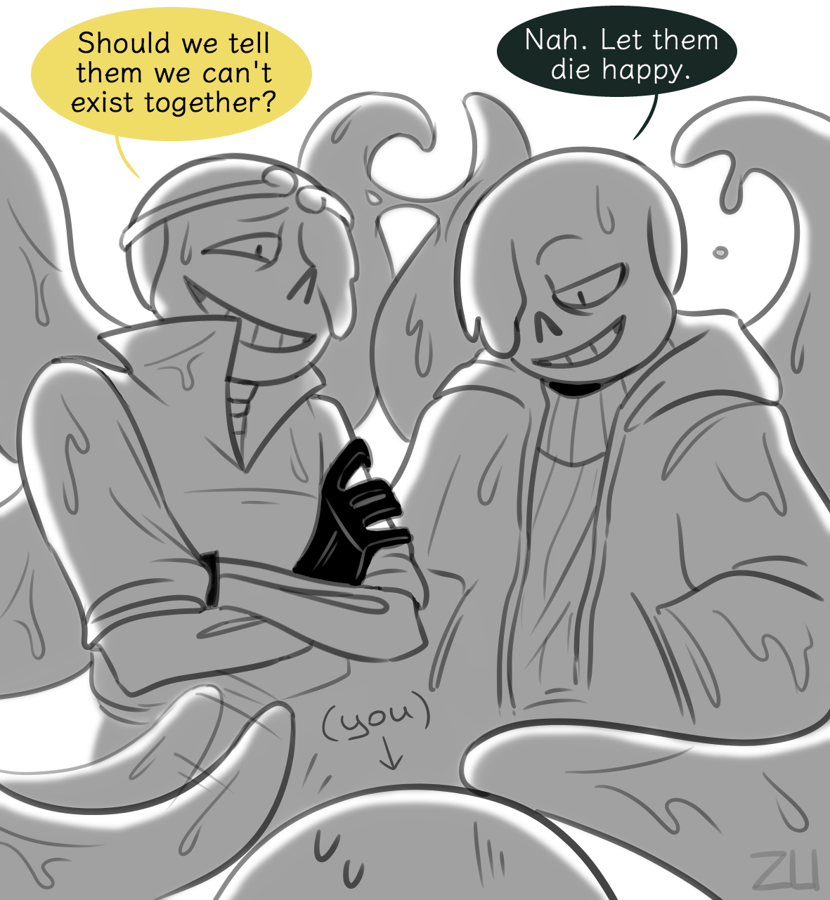 Nightmare Sans x Dead Ghost Friend Listener (requested by  Gotturnedintoadonut) 