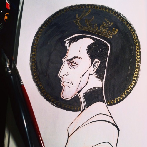 vejiicakes: Inktober 12: Stannis Baratheon Just testing out using nibs and gold ink :) (Boy I can&rs