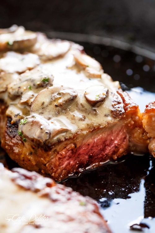 foodffs:Pan Seared Garlic Butter Steak & Mushroom Cream SauceFollow for recipesGet your FoodFfs 