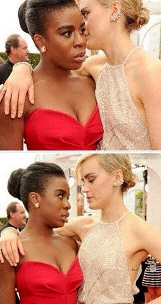 saypussy-again:  Taylor: *whispers* you see Laura’s dress?  Uzo: *whispers* yeah, looks good. Taylor: it’s gonna look even better on my floor later. Uzo: guuuurl.   😏