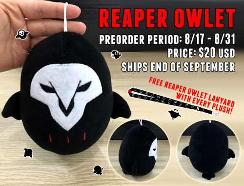 z-nth:  Reaper Owlet Plush Pre-Orderhe’s like 6 inches tall and evilevery plush pre-order comes with a lanyard of DEATHjk the lanyard is just more owlsfor ฤ he can be yoursonce he arrives in september