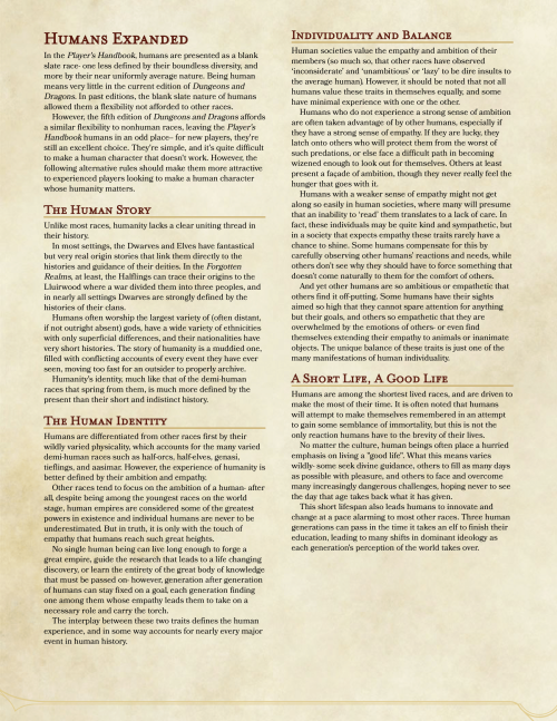 Ive Always Loved The Freedom That Comes With Playing Humans, But Hated How 5th Edition DnD Stripped Them