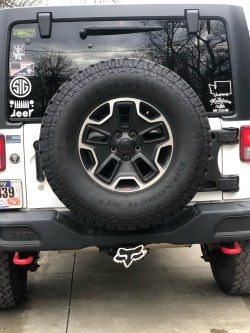 @thingssthatmakemewet told me not to buy anything for my Jeep yet, so put on some stickers I’ve been stockpiling and finally get to use the hitch cover I bought years ago 🤣. Making her mine little bits at a time… still needs a name though