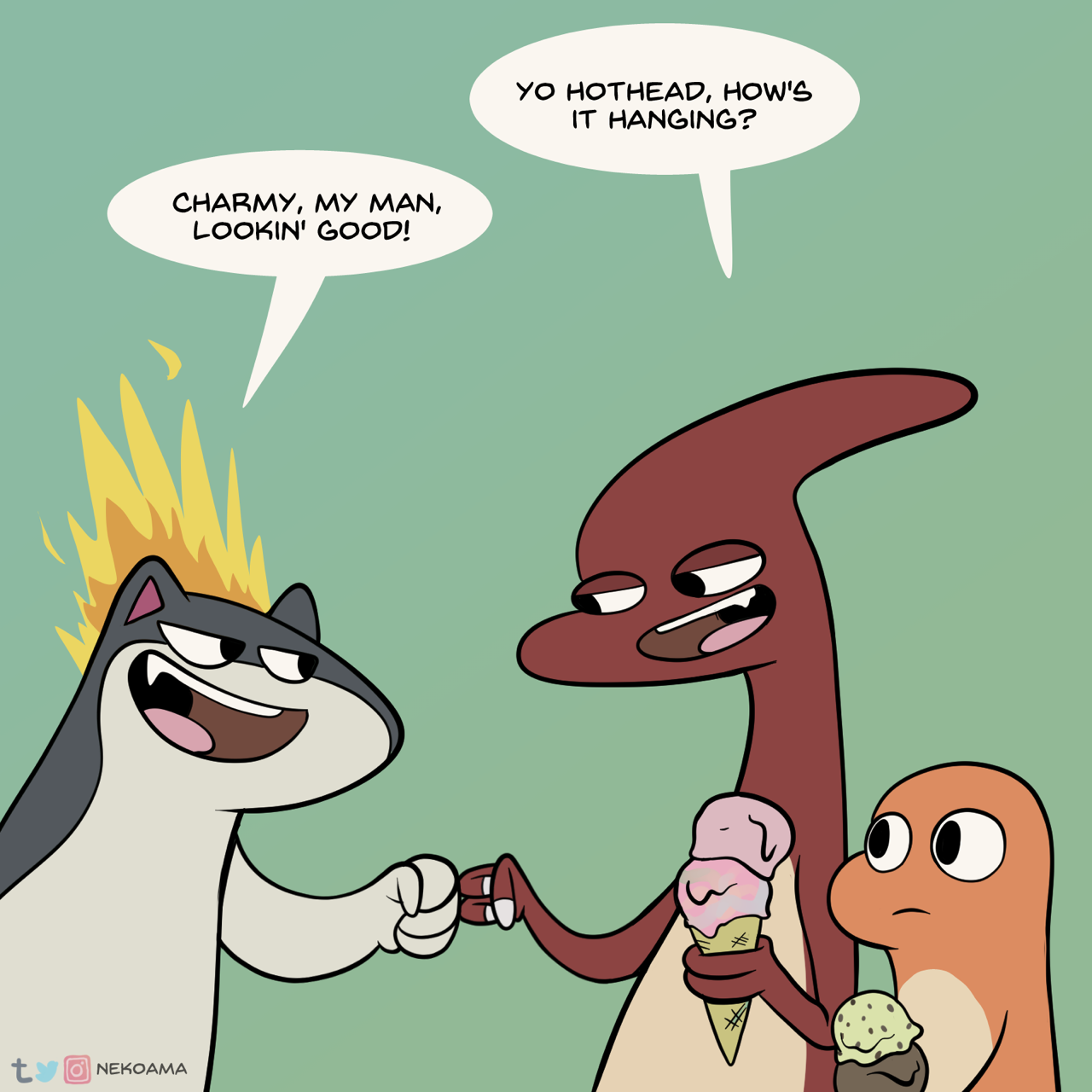 nekoama:   What’s Up Bro?  Today’s comic guest stars Quilava! Who is that guy.