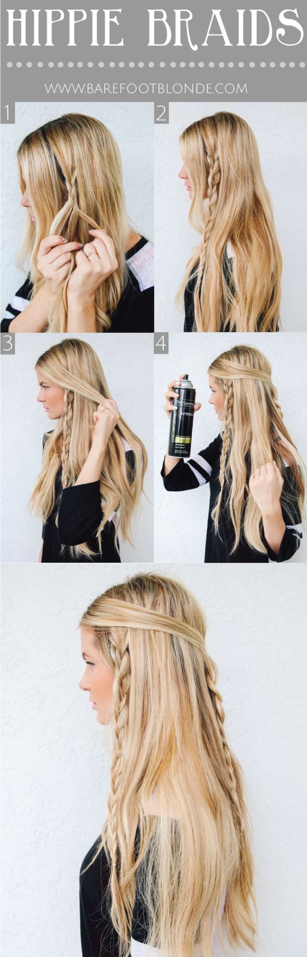 girl-hairstyles:  Girl with blonde hair and hippie style braids   Easy hairstyle