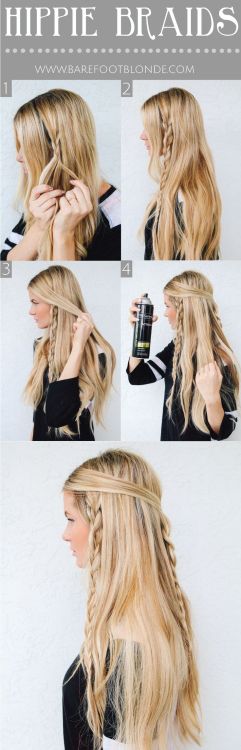 girl-hairstyles:  Girl with blonde hair and hippie style braids   Easy hairstyle tutorial for the perfect hipster fashion