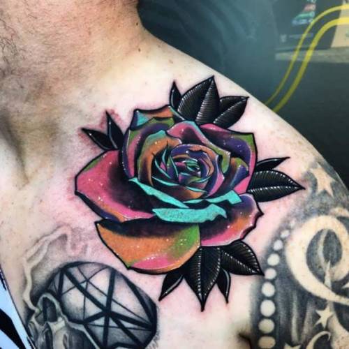 tattotodesing:  Tattoo colorful Rose shoulder adult photos