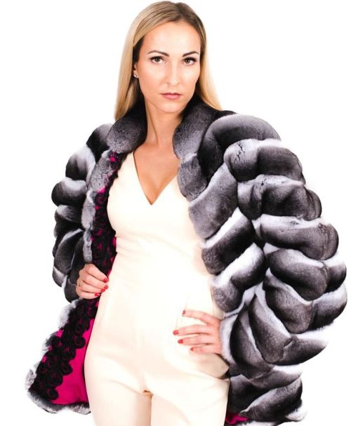 Create an alluring glamour with luxurious, genuine chinchilla fur coat created by FurbySD. Available