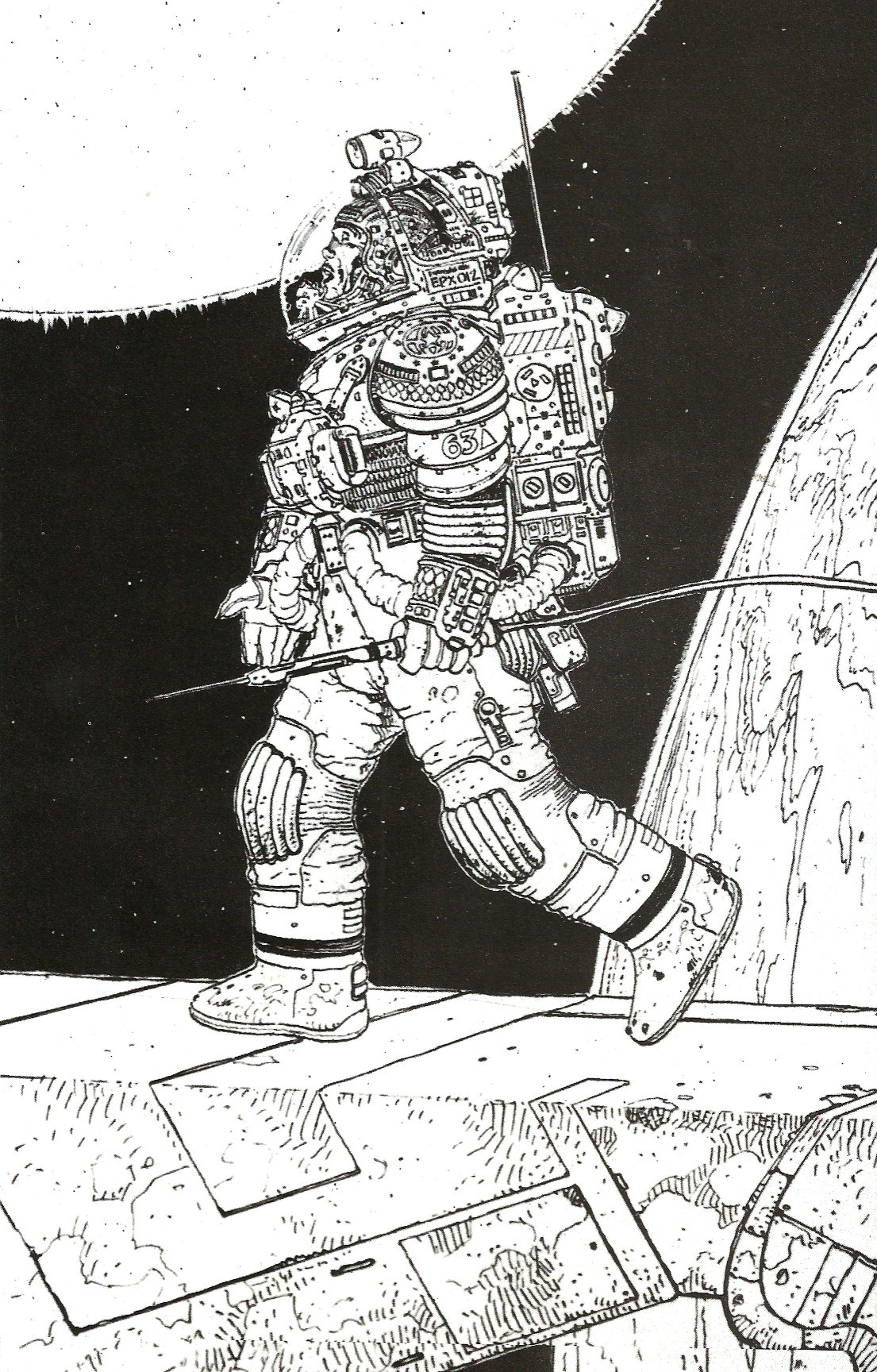 Spacesuit design by Moebius. From The Book of Alien, by Paul Scanlon and Michael