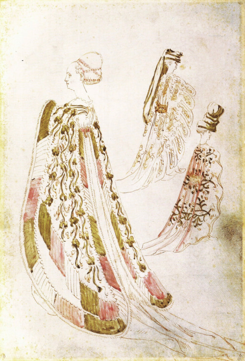 A few sketches of Pisanello of women and men in court costume, 1450s