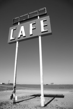 travelroute66:  Route 66 - A lonely cafe in the Texas Panhandle. http://frank-romeo.artistwebsites.com/art/all/route+66+bw/all