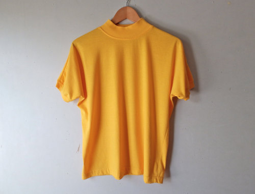 littlevisionsthrift: 90s Bold Yellow Turtleneck T Shirt - Size Medium